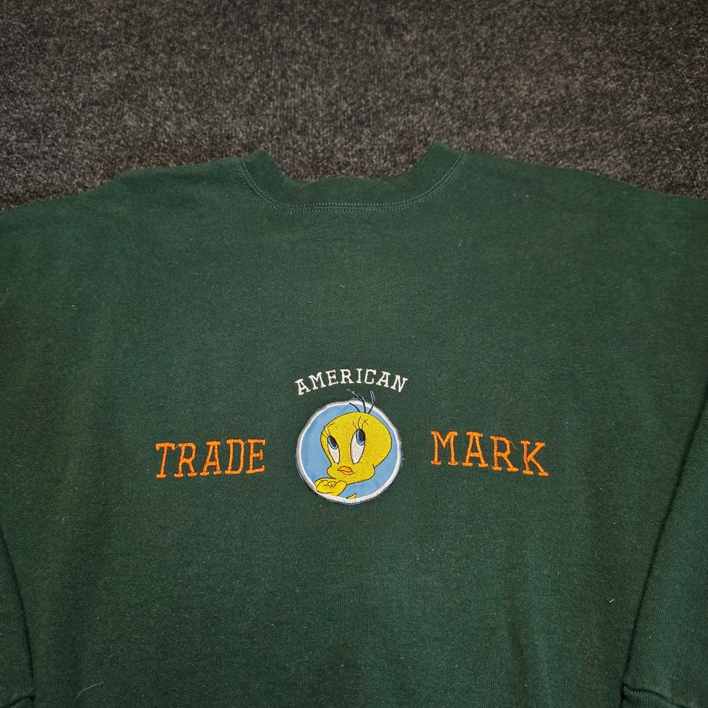 Vintage Looney Tunes Tweety Bird Sweatshirt Green XL Made in USA 90s Embroidered